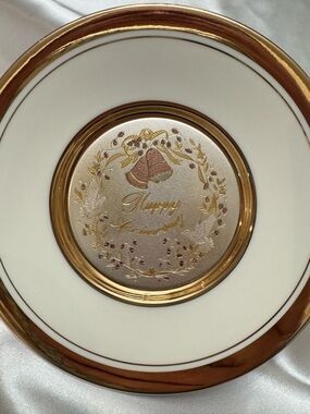 Art of Chokin 24KT Gold Decorative Plate - White with Gold Accents
